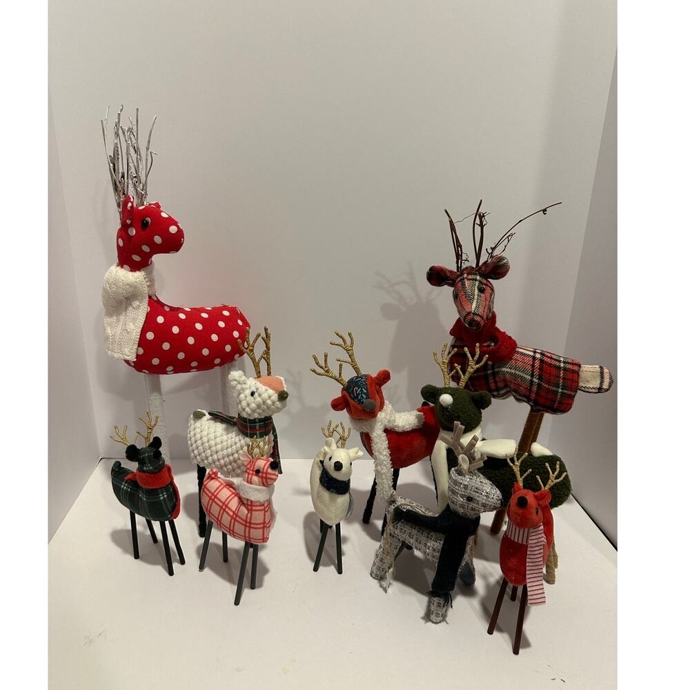 Fabric Twig Wooden Leg Deer Holiday Christmas Collection Lot of 10 all sizes